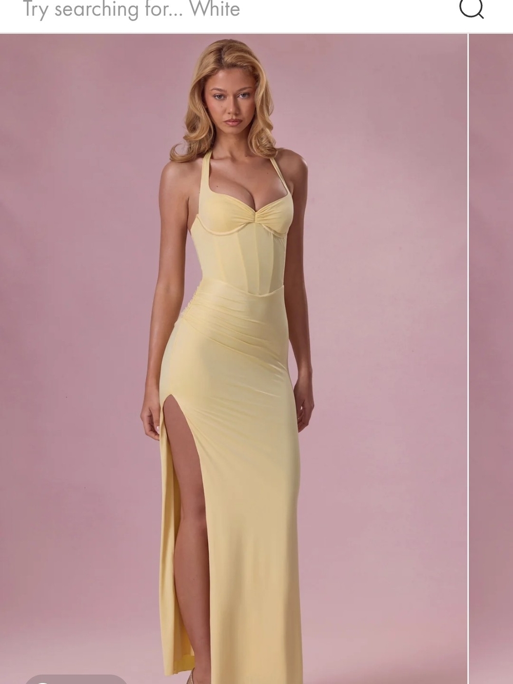 Oh Polly Butter Yellow Halter Maxi Dress with Side Slit